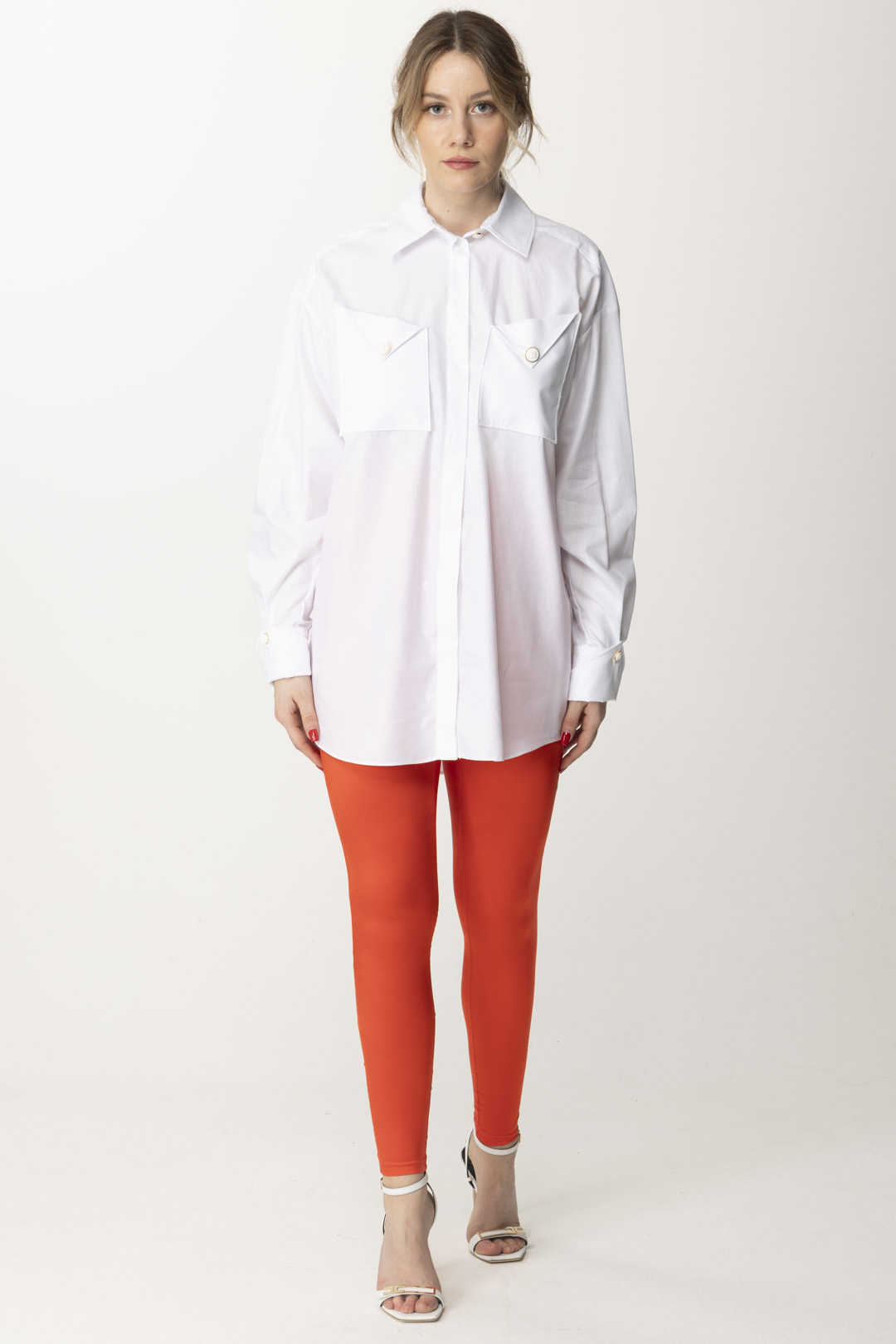 Preview: Elisabetta Franchi Shirt with Tone-on-Tone Pockets and Buttons Bianco