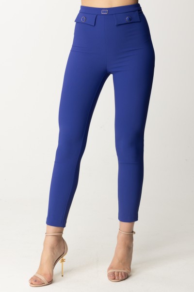 Elisabetta Franchi  Stretch crepe trousers with flaps PA02841E2 BLUE INDACO