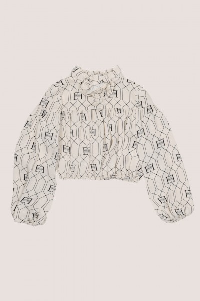 ELISABETTA FRANCHI BAMBINA  Bluzka z żorżety w stylu deco EFCA2130VI007D027 BURRO/NERO