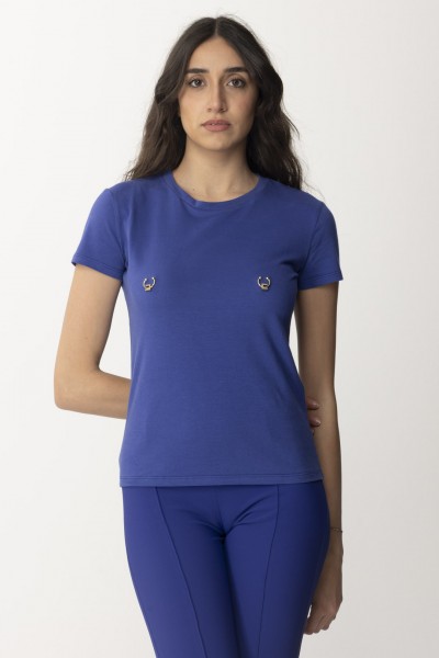 Elisabetta Franchi  T-shirt with piercings and charms MA02441E2 BLUE INDACO