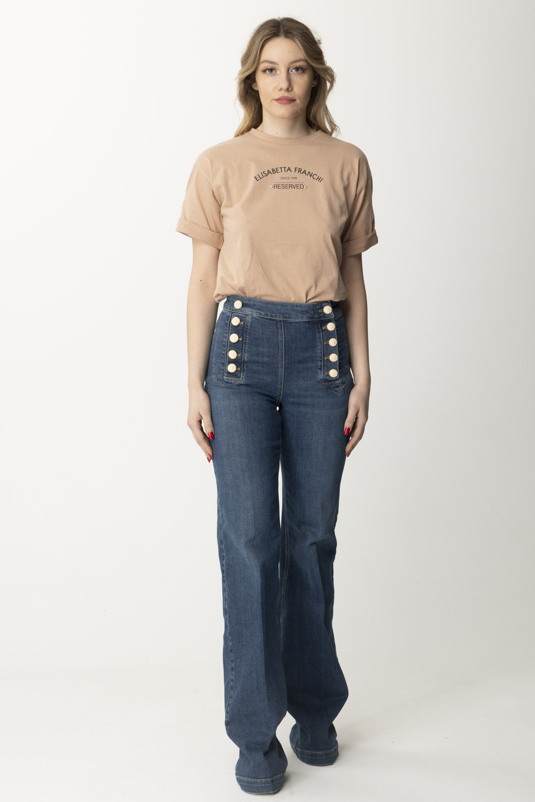 Preview: Elisabetta Franchi Palazzo jeans with buttons Blue vintage