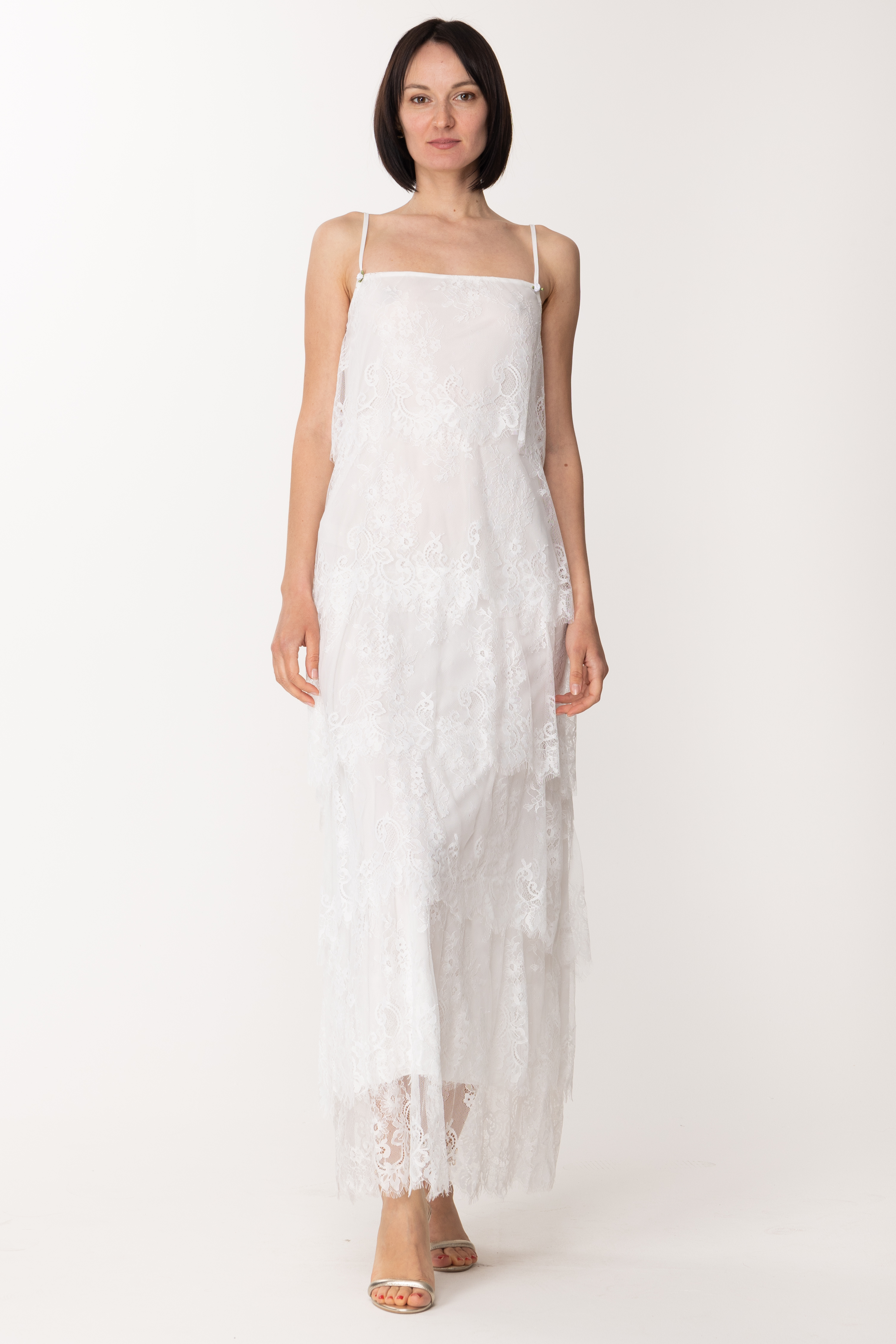 Podgląd: Aniye By Gil długa suknia z koronkowymi falbankami WHITE