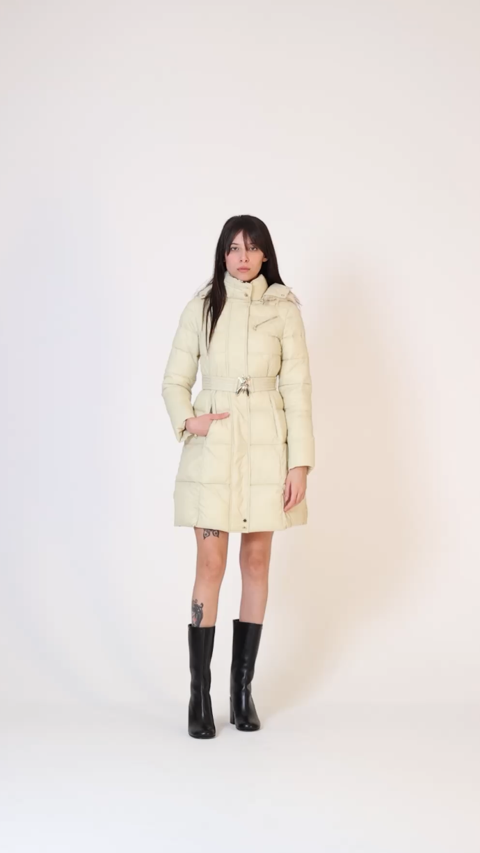 Preview: Patrizia Pepe Down jacket with belt and fur Buttery White