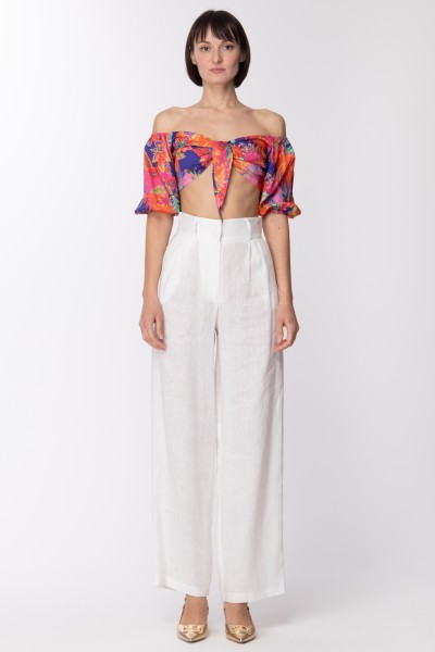 Dramèe  Crop top with bow and tropical print DRSS23020 STAMPA TROPICAL