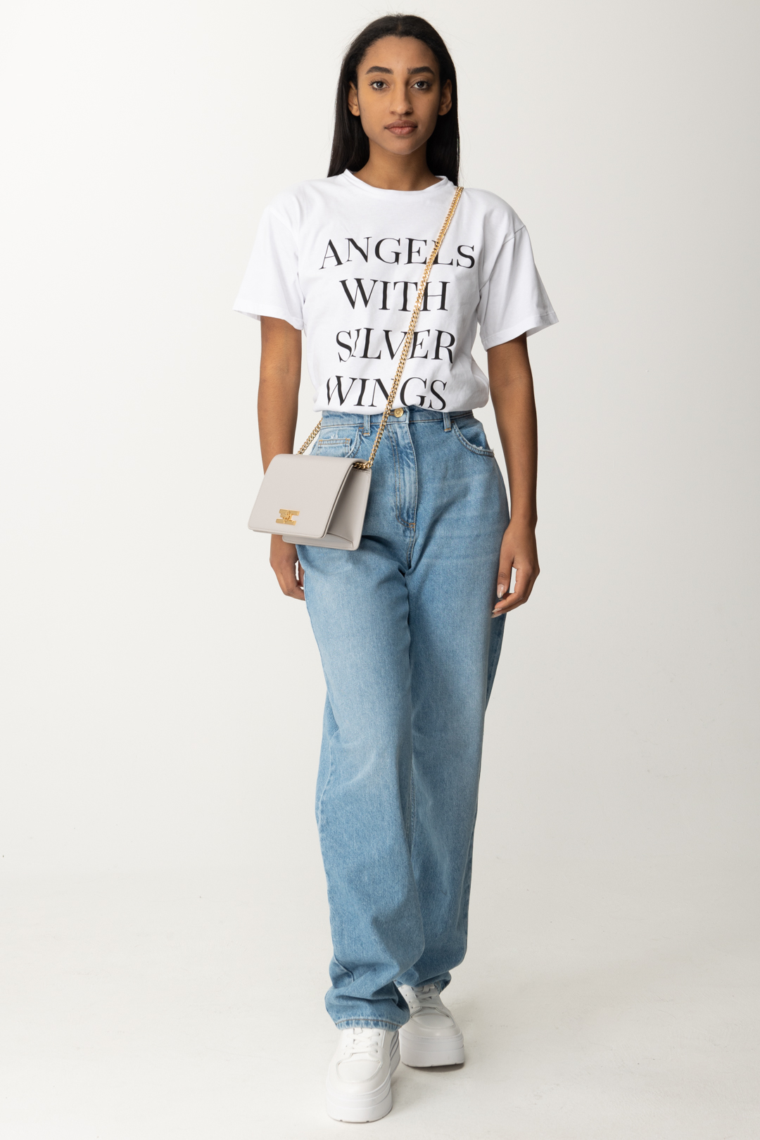 Preview: Elisabetta Franchi Printed Slogan T-shirt Gesso