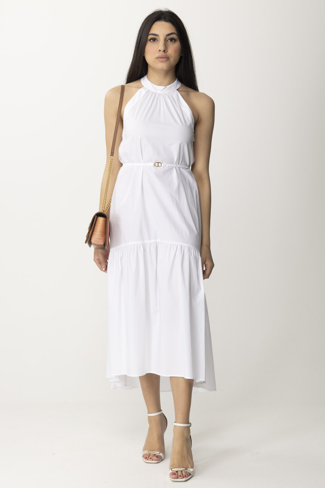 Podgląd: Twin-Set Długa asymetryczna sukienka z bawełny BIANCO OTTICO