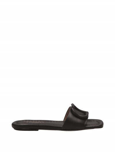 Twin-Set  Low sandals with oval logo 221TCP042 NERO