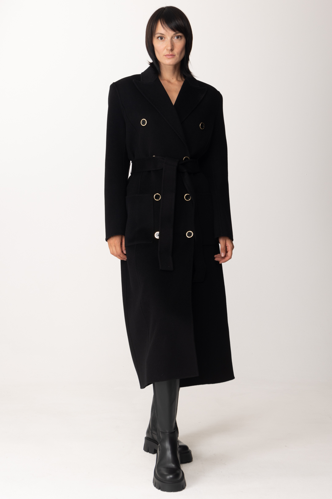 Preview: Elisabetta Franchi Double-breasted wool coat Nero