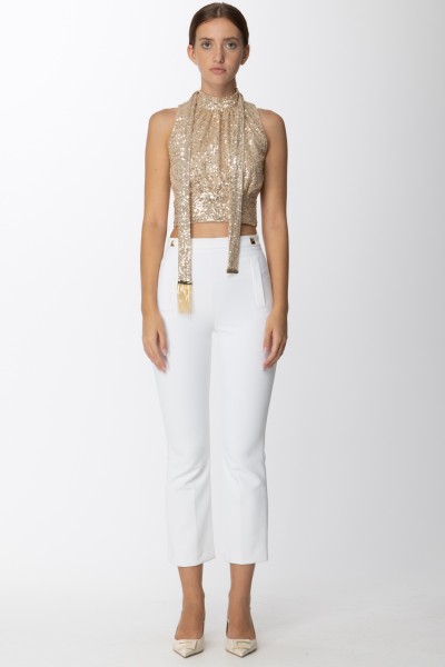 Elisabetta Franchi  Sequined top with sash TO04227E2 ORO