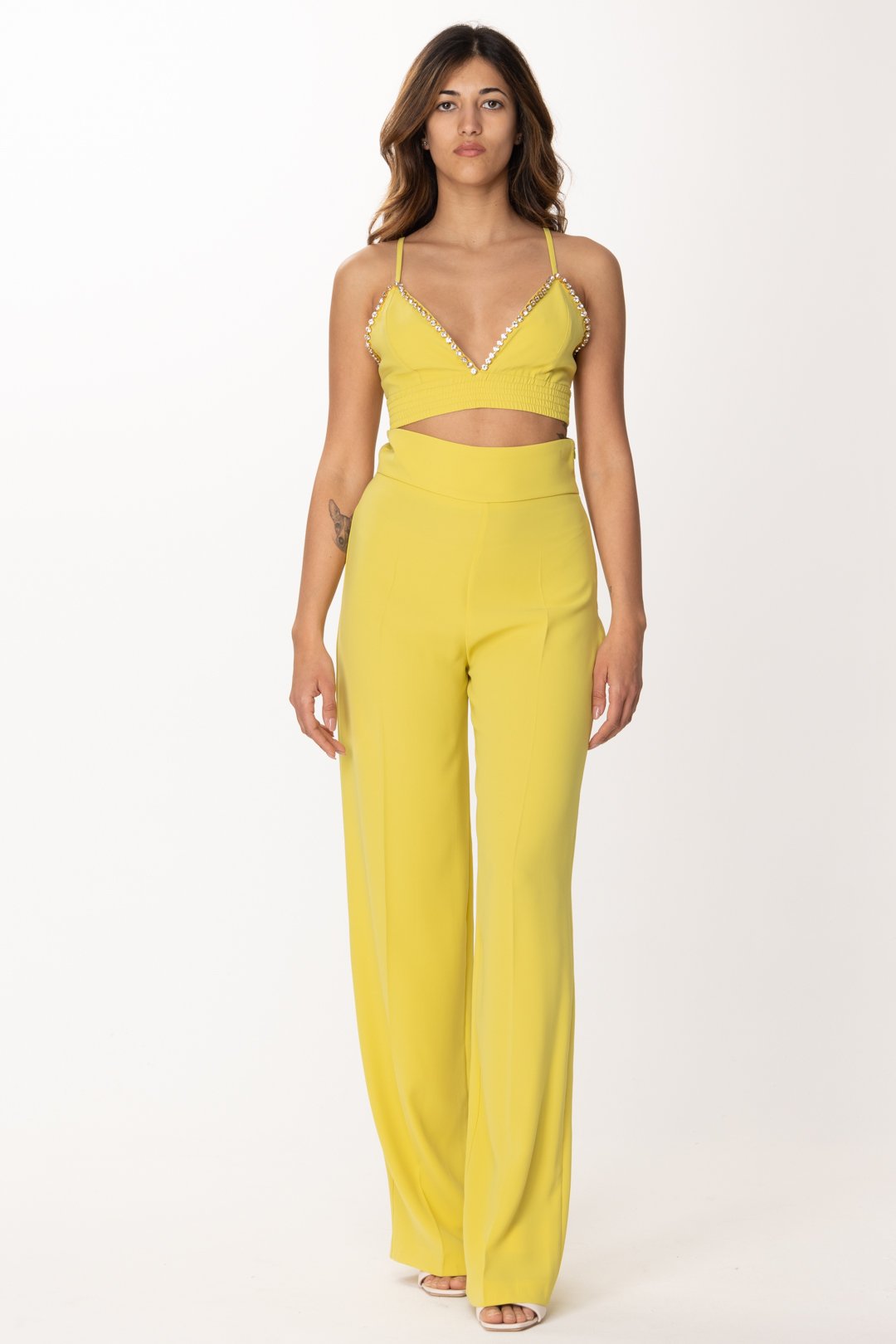 Preview: Dramèe Crop top with rhinestones Giallo