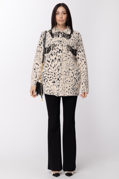 Pinko  Fur-like jacket with beaded fringes 1G17UR A028 PANNA/NERO