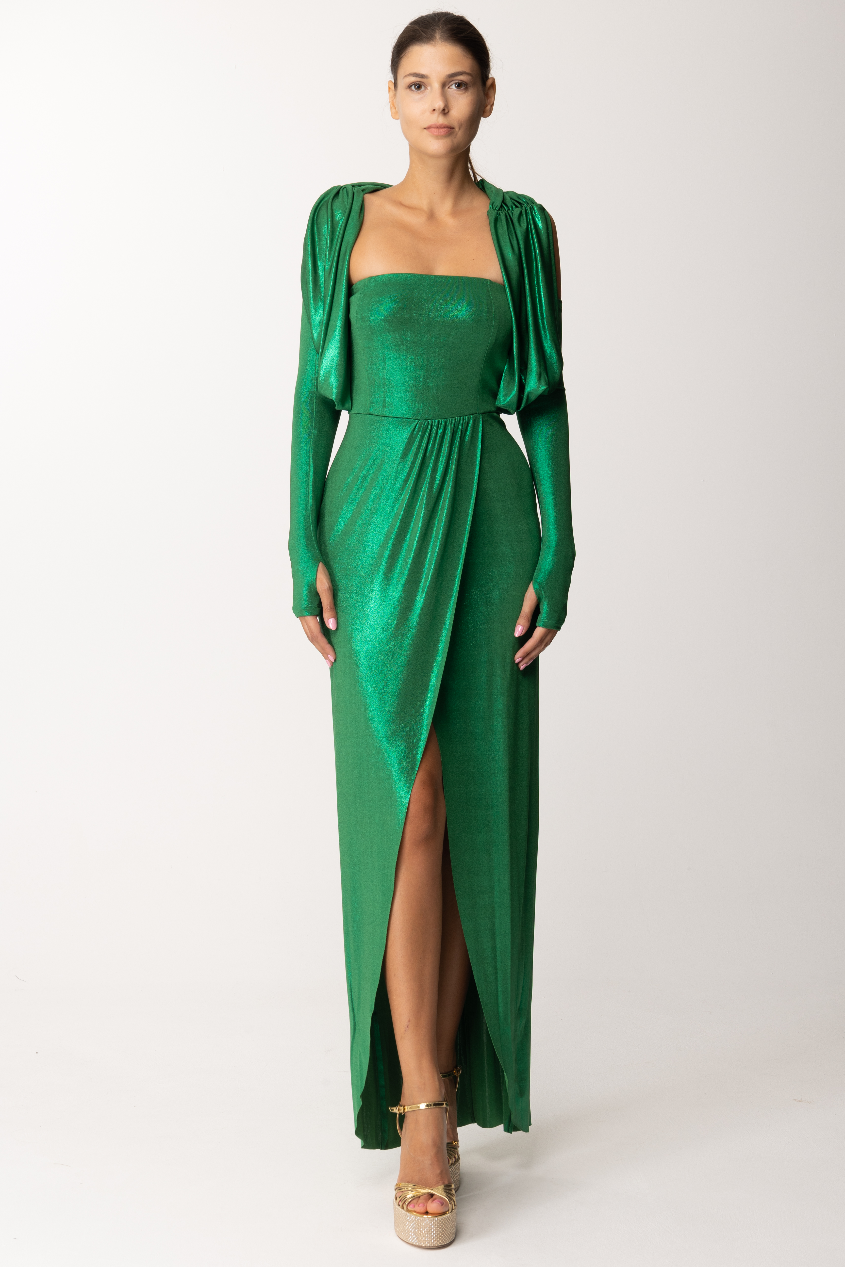 Preview: Dramèe Long Dress with Draped Sleeves and Inserts FORESTA
