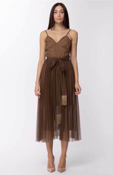 Motel  Dress with pleated tulle 09/004 Cacao