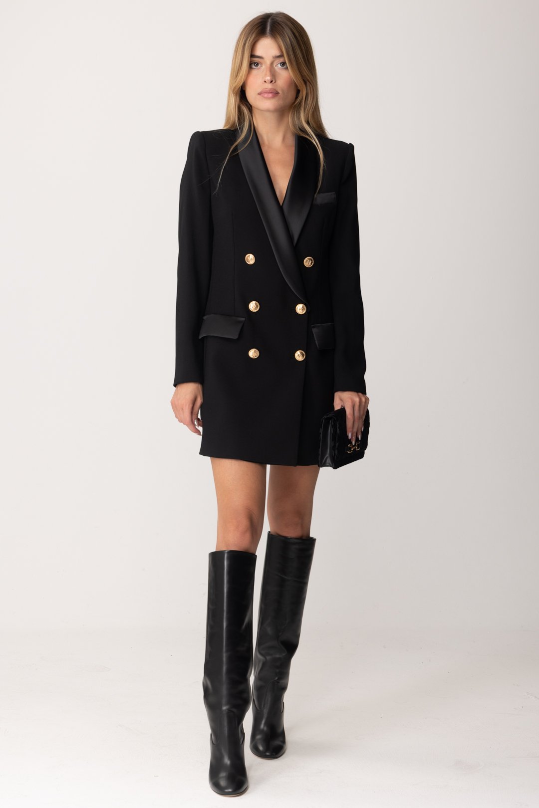 Vista previa: Elisabetta Franchi Vestido chaqueta con solapas de raso Nero
