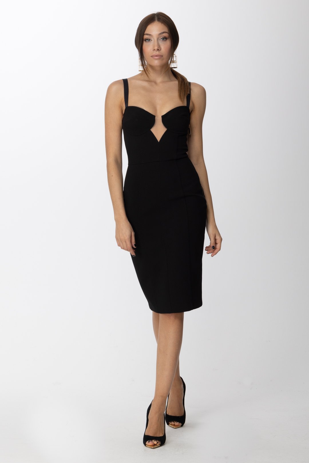 Preview: Elisabetta Franchi Pencil dress with back lacing up Nero
