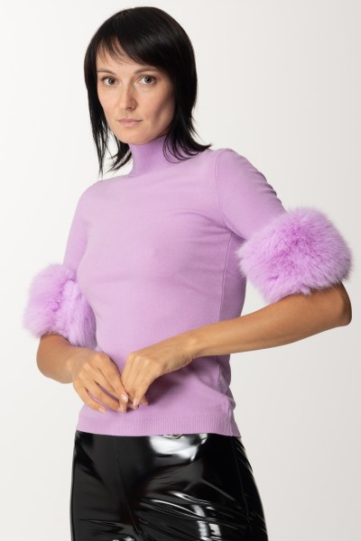 Simona Corsellini  Turtle-neck sweater with fur inserts A23CPMGE15 COOL LILAC