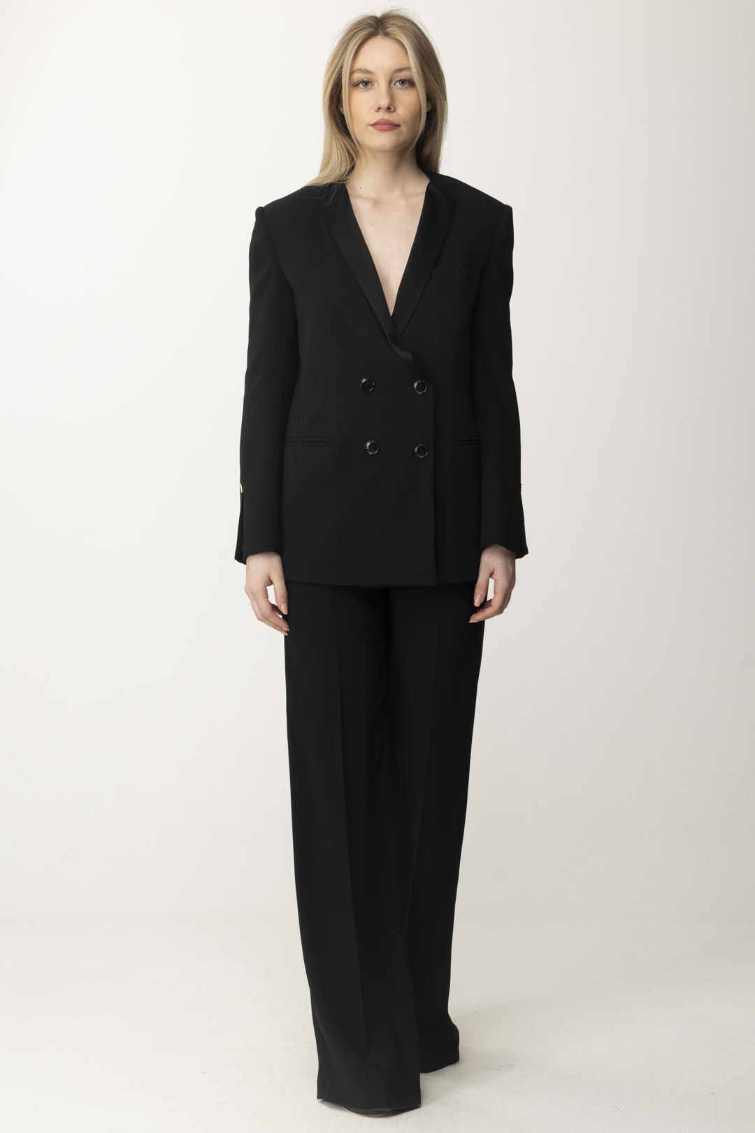 Preview: Elisabetta Franchi Double-Breasted Jacket with Satin Lapels Nero