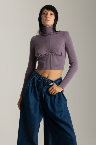 Elisabetta Franchi  Knitted turtleneck with logoed clamps MK99M36E2 CANDY VIOLET