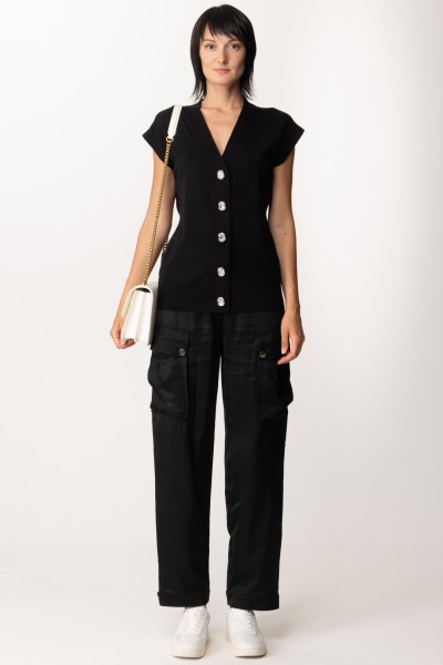 Pinko  Knitted vest with jewel buttons 100680 A0OB NERO LIMOUSINE