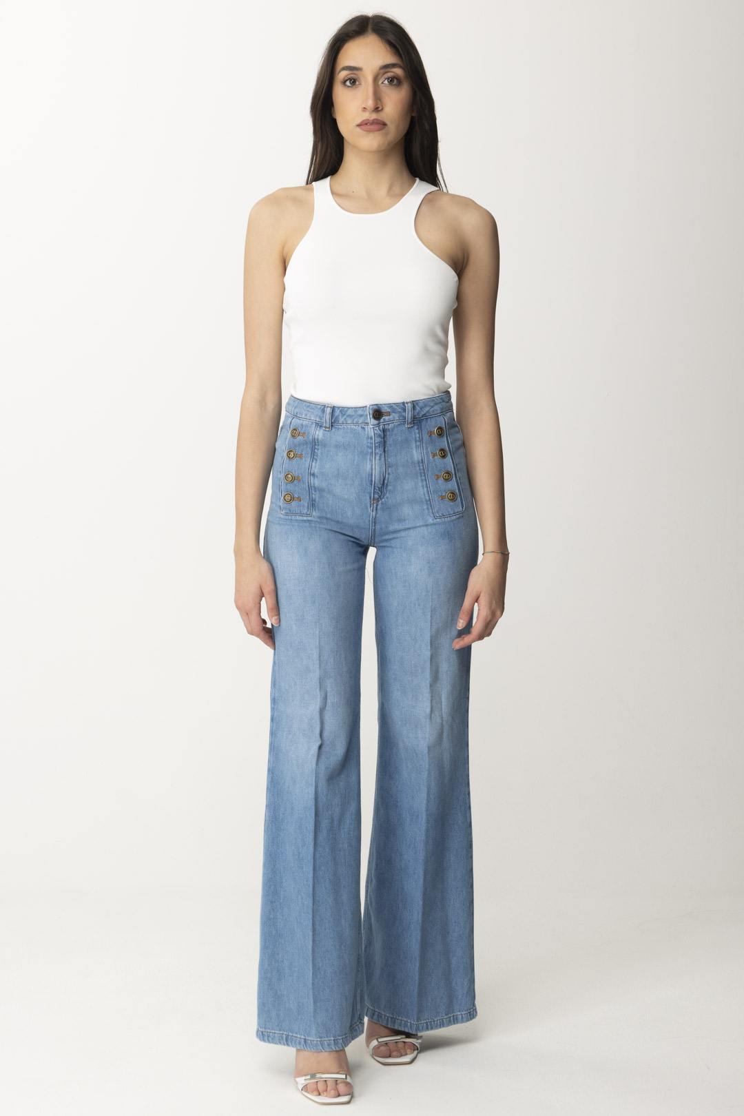 Preview: Twin-Set Flare Jeans with Side Buttons DENIM MEDIO