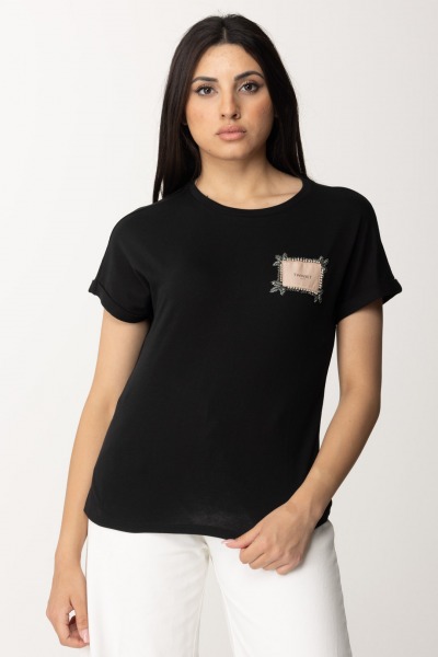 Twin-Set  T-shirt con toppa logo e strass 241TP2211 NERO