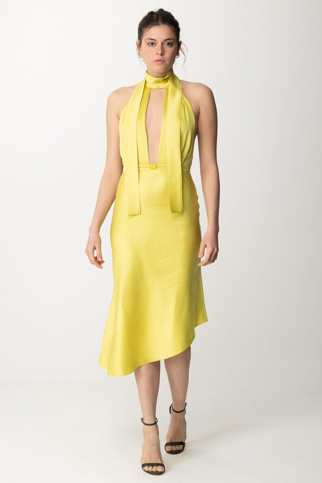Preview: Elisabetta Franchi Satin midi dress with asymmetric skirt CEDRO