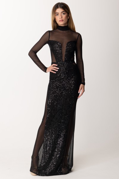 Elisabetta Franchi  Long dress with transparencies and sequins AB51137E2 NERO