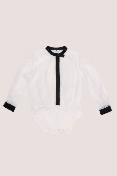 ELISABETTA FRANCHI BAMBINA  Tulle body shirt with bow EGCA030TU087D028 AVORIO/NERO