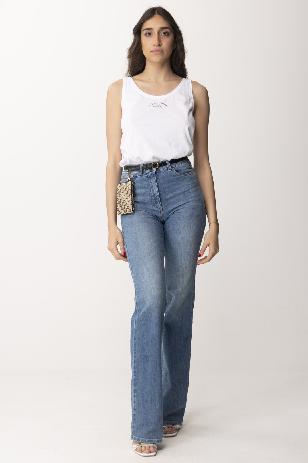 Anteprima: Elisabetta Franchi Jeans a zampetta con cintura Light blue