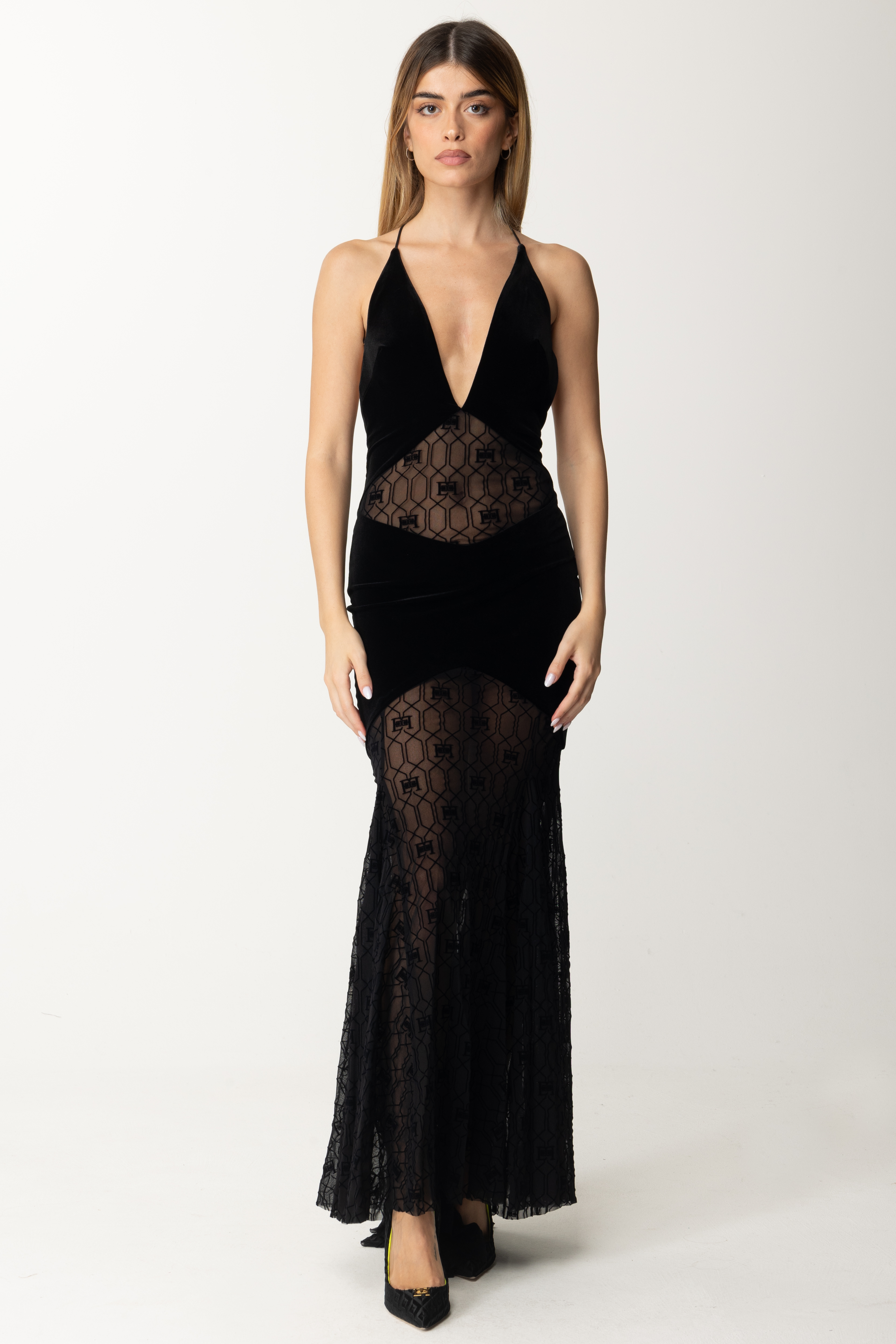 Preview: Elisabetta Franchi Red Carpet lingerie velvet dress Nero