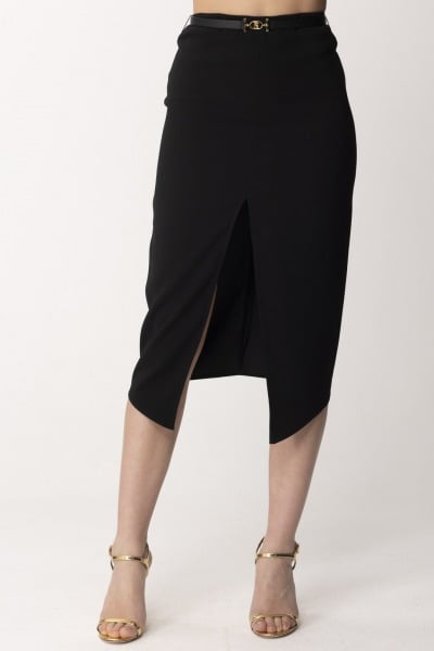 Elisabetta Franchi  Midi Skirt with Slit and Belt GO02742E2 NERO