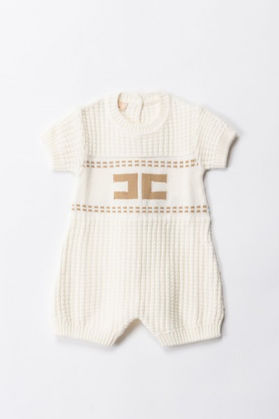 ELISABETTA FRANCHI BAMBINA  Tricot Romper with Logo Embroidery ENPG036CFL001.D348 IVORY/SAND