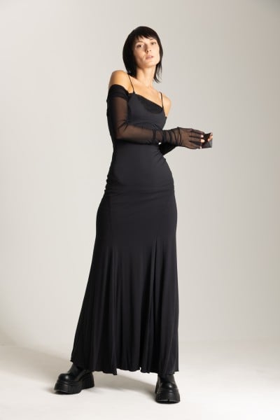 Aniye By  Long dress with tulle insert 181424 NERO