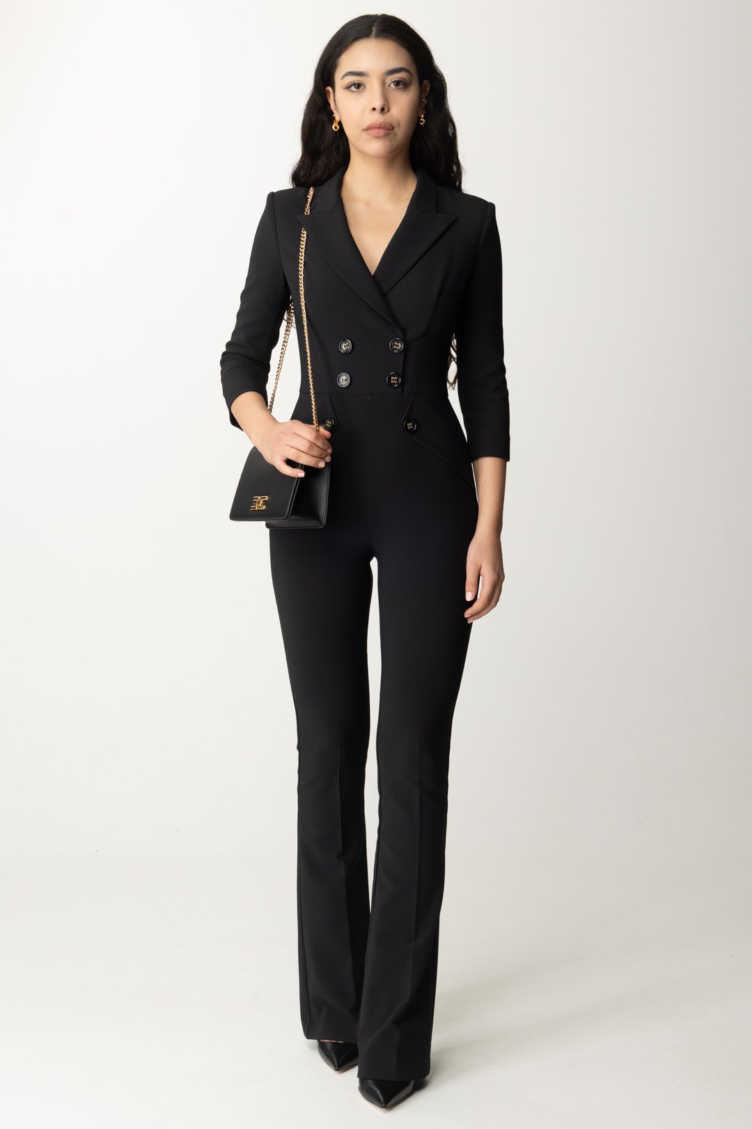 Preview: Elisabetta Franchi Double-breasted crepe jumpsuit Nero