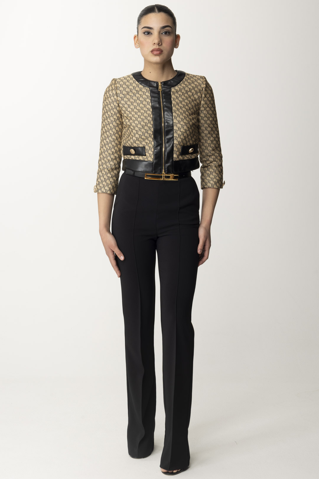 Preview: Elisabetta Franchi Crepe trousers with belt Nero