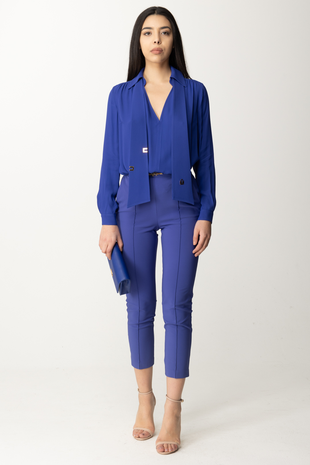 Preview: Elisabetta Franchi Shirt with logoed scarf BLUE INDACO