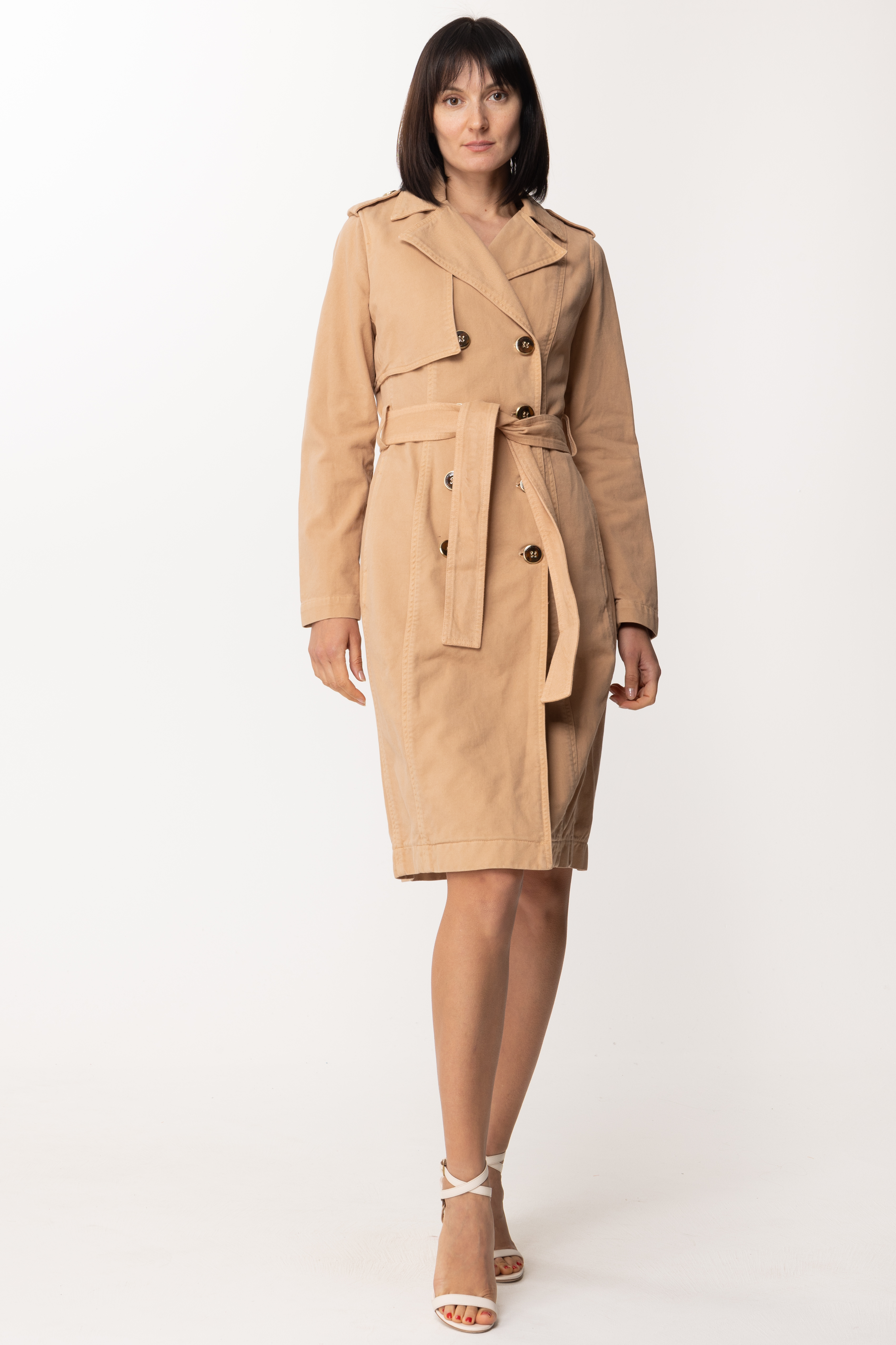 Preview: Elisabetta Franchi Double breasted long trench coat Caramello