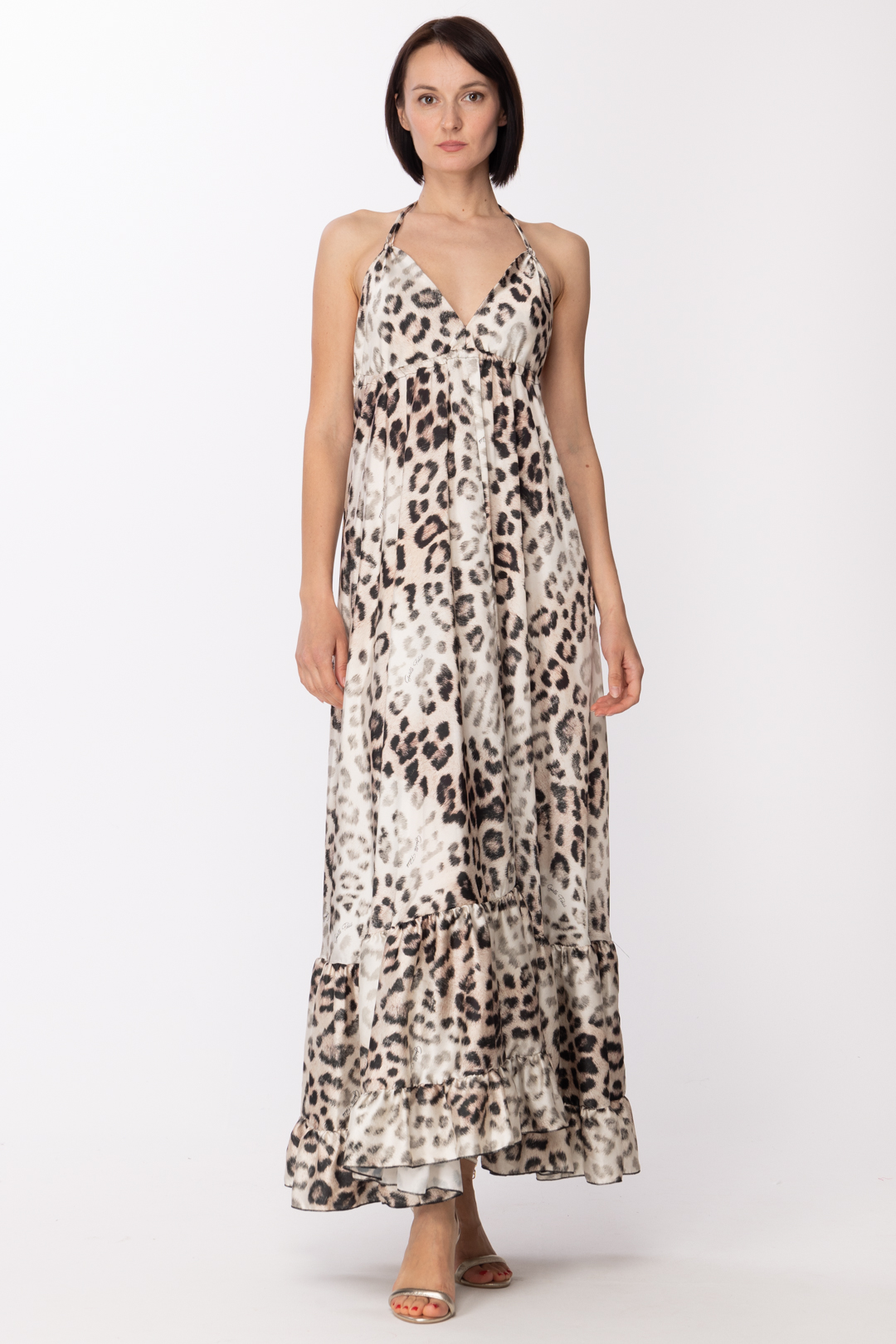 Preview: Gaelle Paris Satin dress with animal print MACULATO BEIGE