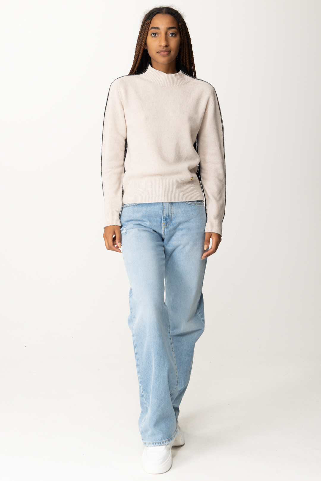 Preview: Pinko Two-Tone Wool and Cashmere Pullover BEIGE/NERO