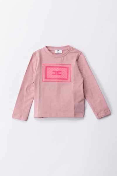 ELISABETTA FRANCHI BAMBINA  T-shirt with embroidered logo plaque on the chest EGTS0730JE006D122 BERRY/PINK