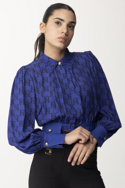 Elisabetta Franchi  Crop Shirt with Logo Print CAS2541E2 BLUE INDACO/NERO