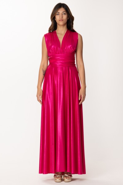 Dramèe  Laminated dress with criss-cross on the back DRSS23007 FUCSIA