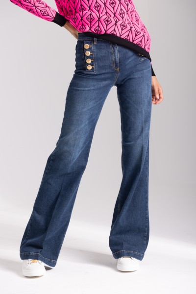 Elisabetta Franchi  Jeans a palazzo con bottoni oro PJ29D36E2 BLUE DENIM