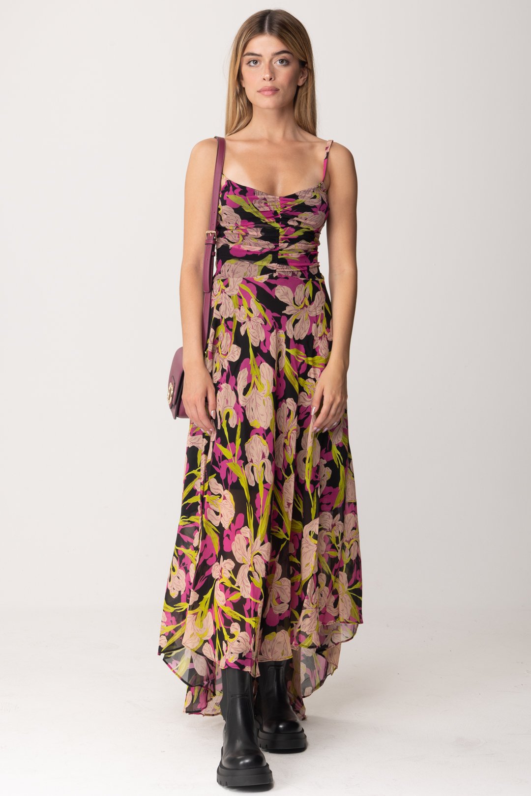 Vorschau: Pinko Langes Kleid mit Iris-Print MULT NERO/FUXIA