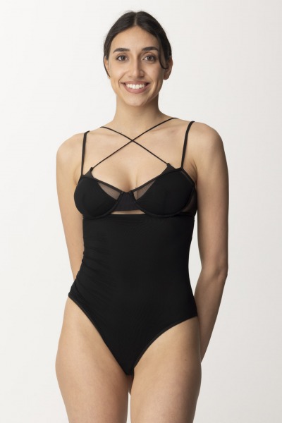 Me Fui  Monokini with cut-out and tulle MF24-0703BK BLACK