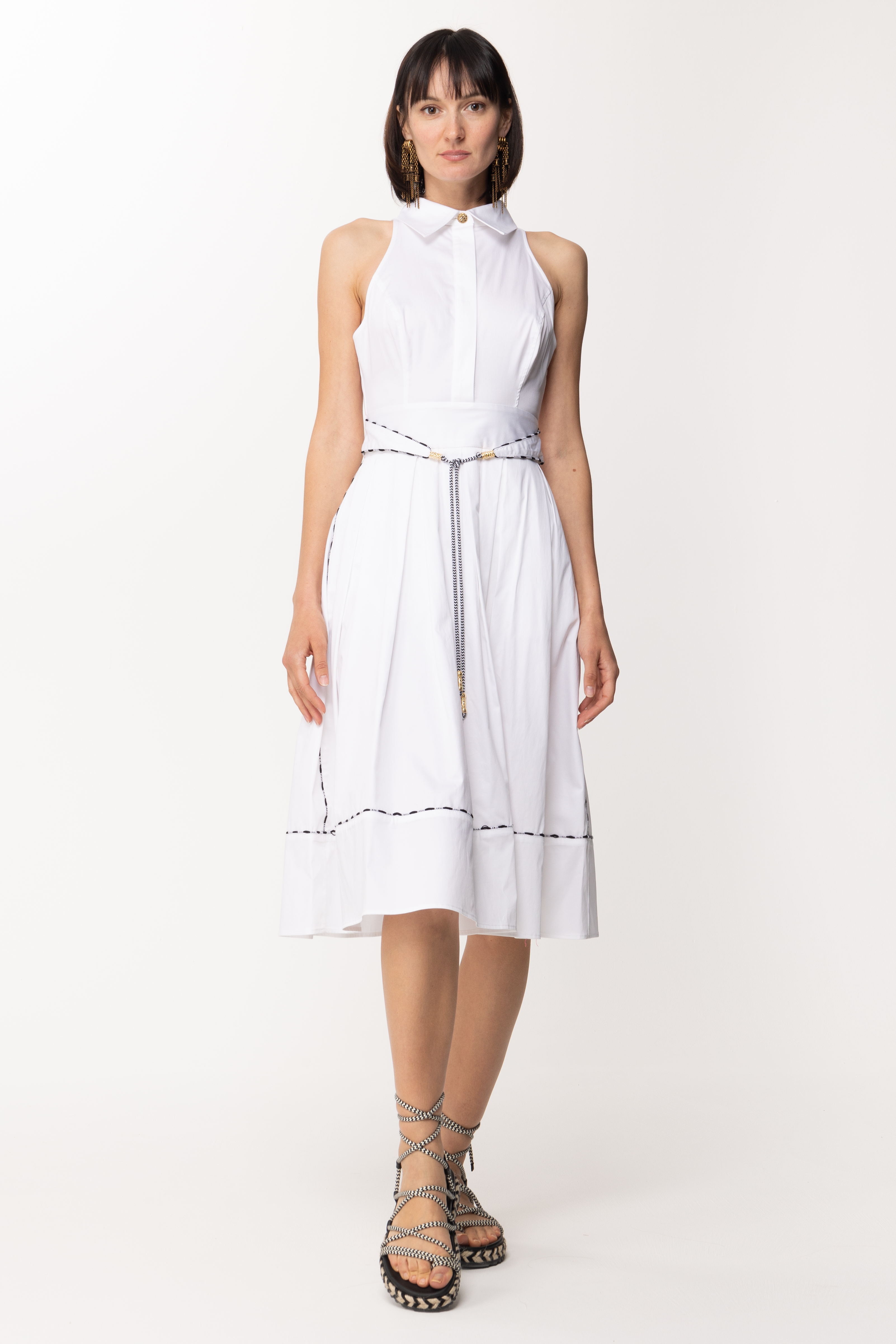Preview: Elisabetta Franchi Chemisier dress with contrasting piping Bianco