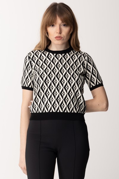 Elisabetta Franchi  Knitted t-shirt with diamont print MK63B36E2 NERO/BURRO