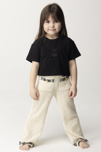 ELISABETTA FRANCHI BAMBINA  Pantaloni tricot con tasche frontali EFPA214CFL020.D350 BUTTER/BLAC