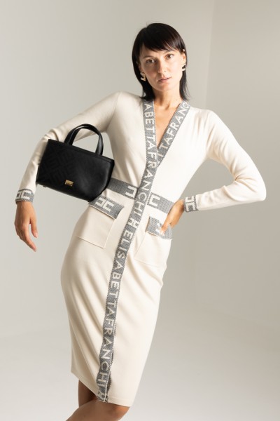 Elisabetta Franchi  Robe chemise en maille avec empiècements logo AM05S36E2 BURRO/NERO