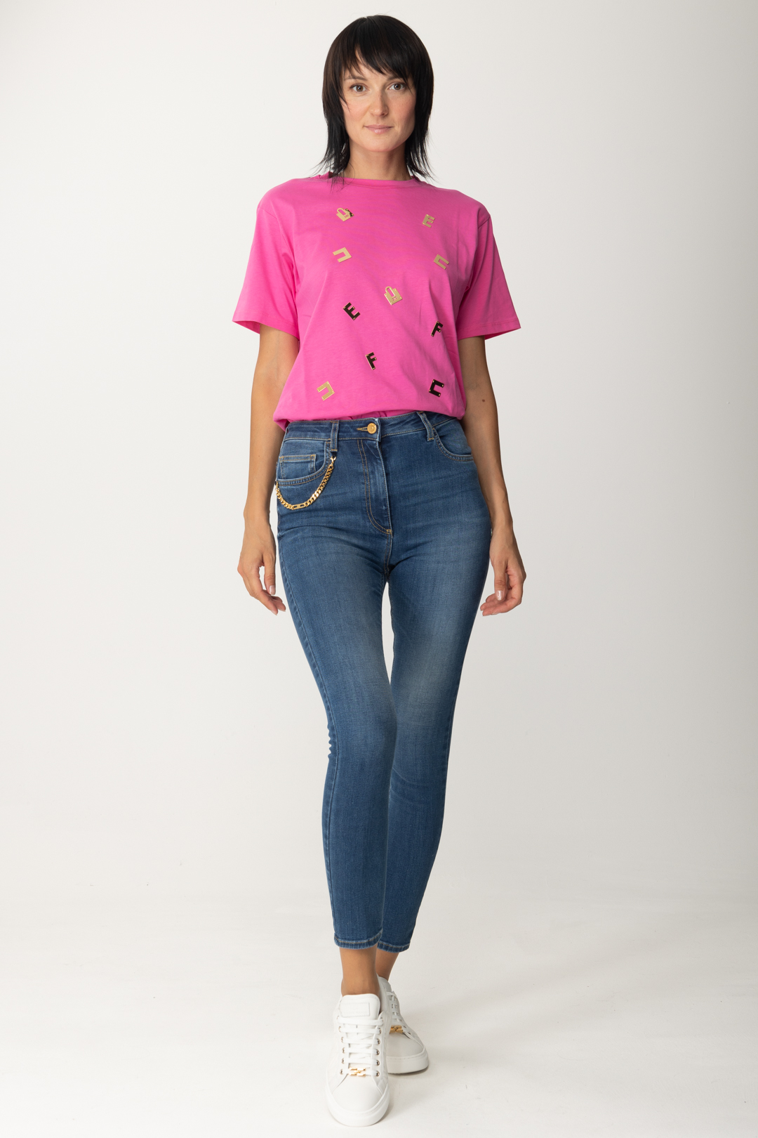 Vorschau: Elisabetta Franchi T-Shirt mit Schriftzugplaketten PINK FLUO